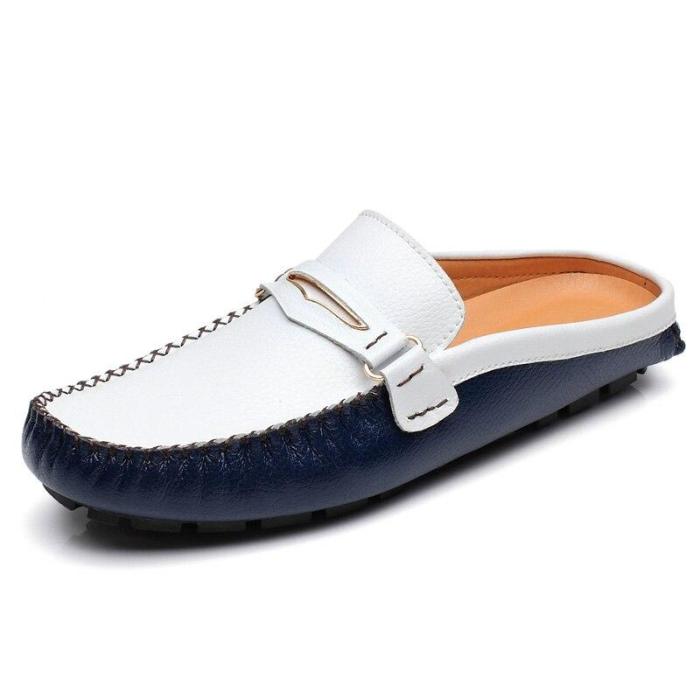 Summer Shoes Casual Mens Loafers Leather Half Slipper Breathable Slip on Lazy Driving Shoes Men