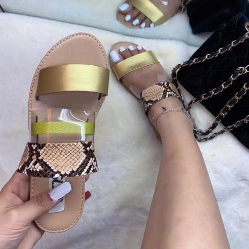 Woman Flat Sandals Mix Color Slip on Transparent Peep Toe Casual Beach Shoes Ladies Female
