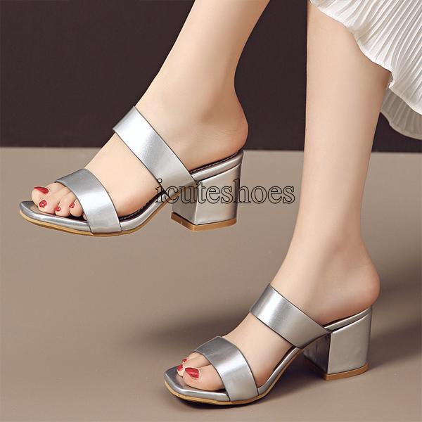 Solid Colors Summer High Heels Sandals Fashion Dress Shoes Woman Slipper