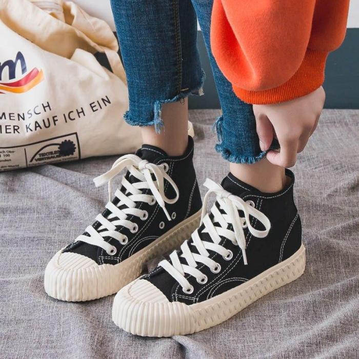 Women Sneakers White High Top Platform Canvas Shoes Woman Ladies Trainers Casual Womens