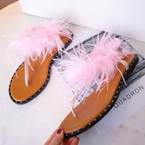 Summer 2020 New Women's Flat Sandals Solid Color Clip Toe Plush Fashion Comfortable Casual Shoes Plus Size 43