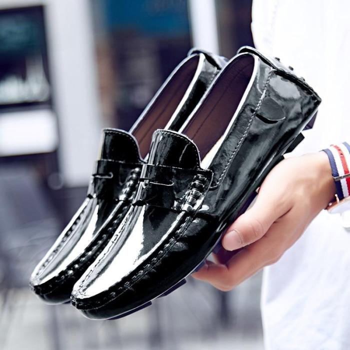 Split Genuine Leather Mens Loafers Fashion Handmade Men Casual Shoes Black Slip on