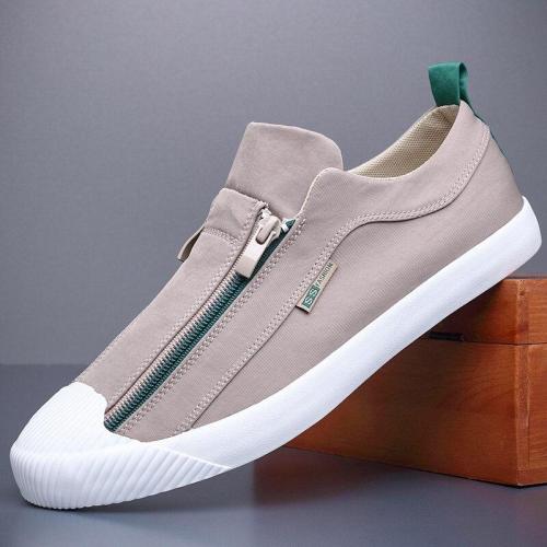 New Two Zipper Canvas Vulcanize Shoes Men Spring Summer Fashion Sneakers Breathable Round Toe Men's Loafer Shoes