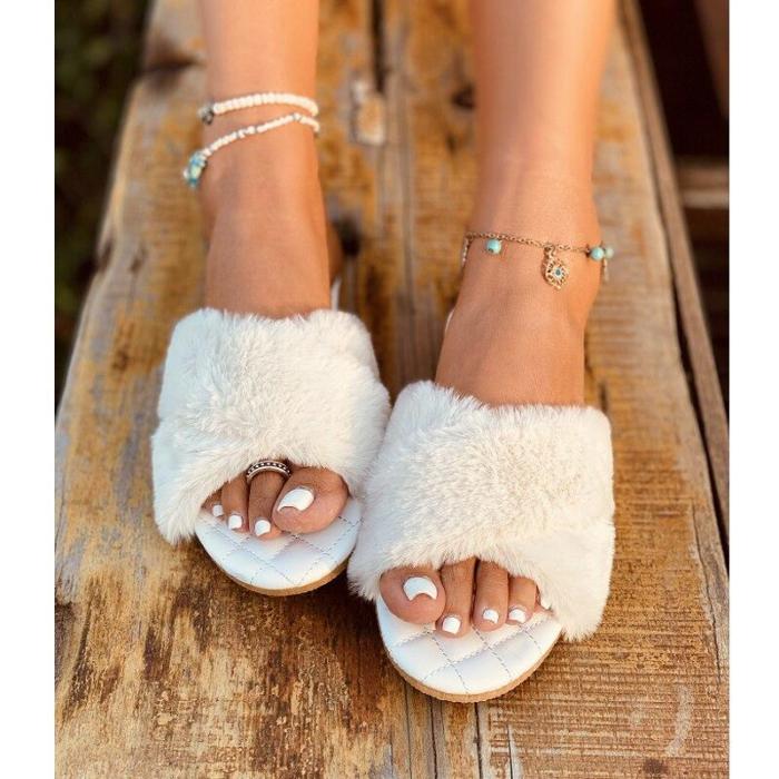 New Slippers Flat Sandals Open Toe Solid Color Plush Outdoor Women's Shoes Beach Comfortable