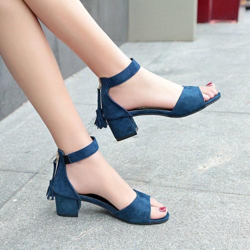 Summer Women zipper Sandals Sexy Thick mid Heels Shoes Woman Gladiator Sandals Women Shoes size