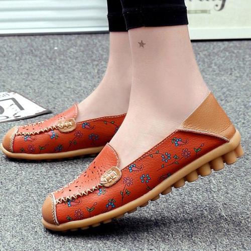 Loafer Shoes Women Summer Round Toe Ballet Flat Hollow Leather Shoes Women