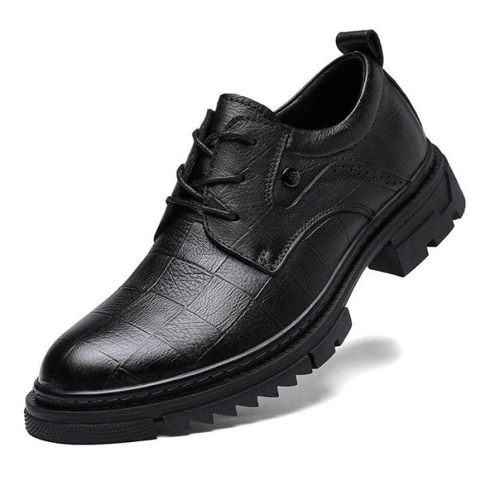 Man Oxfords Genuine Leather Spring Male Dress Shoes High Increase Men's Derby Footwear Brand