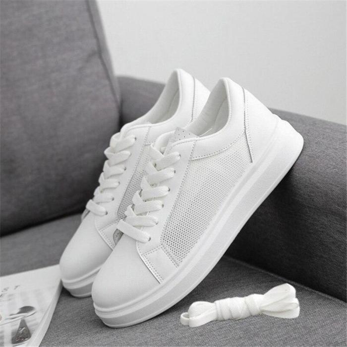 White Sneakers Women's Comfort Flat Breathable Casual Shoes Outdoor Girl Lace-Up Walking Shoes