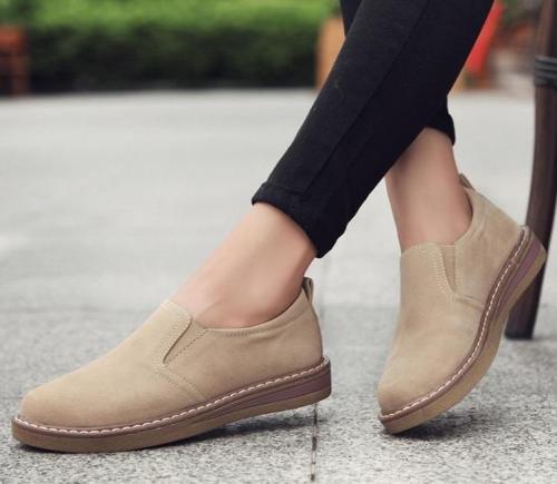 Flats Sneakers Shoes Women Slip on Flat Loafers Suede Leather Shoes Handmade Boat Shoes Black Oxfords
