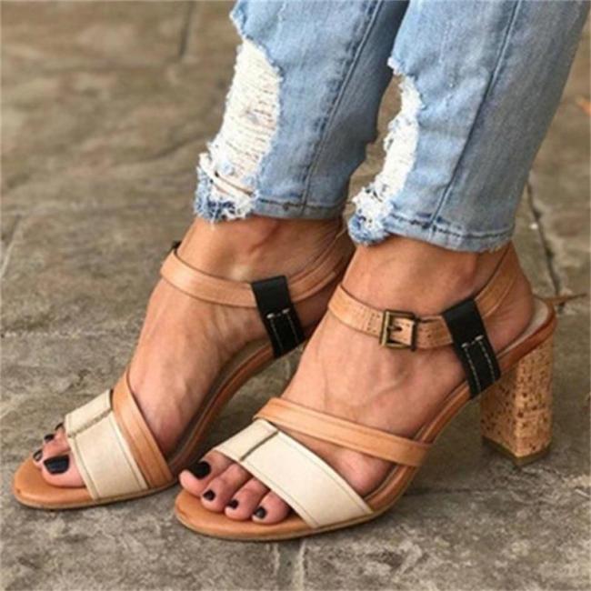Summer High Heels Women Mixed Colors Retro Gladiator Open Toe Ladies Beach Shoes Sexy Buckle Strap Roman Sandals