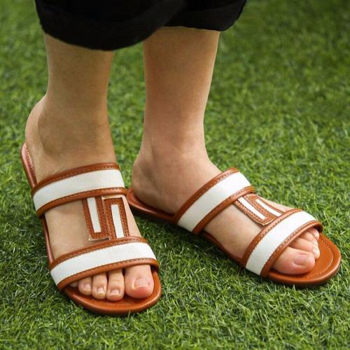 Women Slippers Pu Leather Platform Flat Heel Peep Toe Mix Color Slides Casual Beach Outdoor