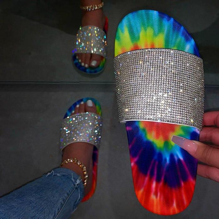 Flat With Flip Flop Rhinestone Slip-On Rubber Casual Slippers