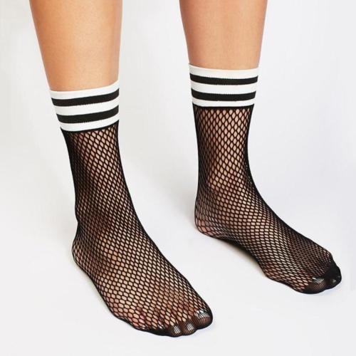 Chic Women's Black Breathable Mesh Fishnet Socks Sexy Hollow Out Stripe Nets Socks Ladies High Heels Sox