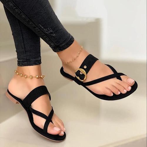 Summer Slippers Fashion Buckle Slippers Solid Women Shoes Casual Flats Ladies