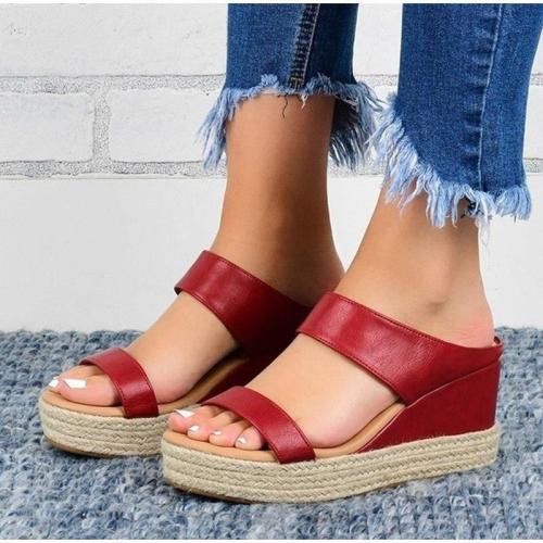 Retro Wedge Sandals Ladies Causal Comfortable Slippers Woman Soft Leather