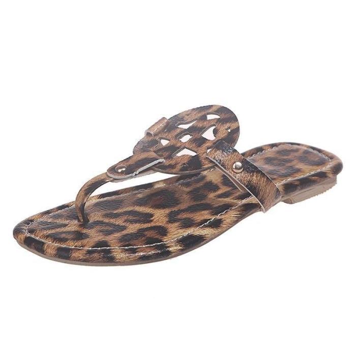 Women Rome Sandals 2020 Summer Leopard Print Retro Gladiator Non-slip Flat Slippers Ladies Flip Flops Shoes