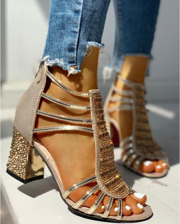 New Woman Sandals Shoes Sandalias 2020 Summer Style Wedges Pumps High Heels Slip on Bling Fashion