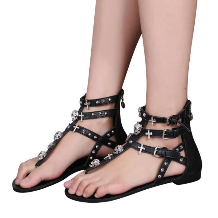 Summer Women Fashion Sandals Rivets Buckles Flats Gladiator Sandals Comfortable Flats Shoes Woman