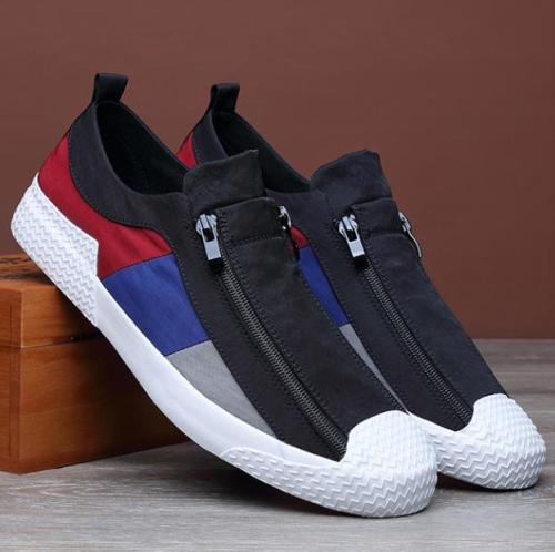 2020 New Style Men's Vulcanize Shoes Breathable Double Zipper Trend Men Canvas Loafer British Fashion Mixed Colors Casual Shoe
