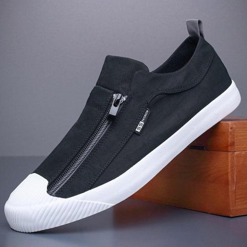 New Two Zipper Canvas Vulcanize Shoes Men Spring Summer Fashion Sneakers Breathable Round Toe Men's Loafer Shoes