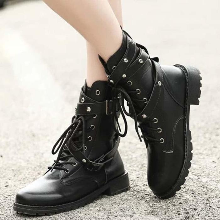 Fashion Black Boots Heel Lace-up Soft Leather Shoes Woman Party Ankle Boots High Heels