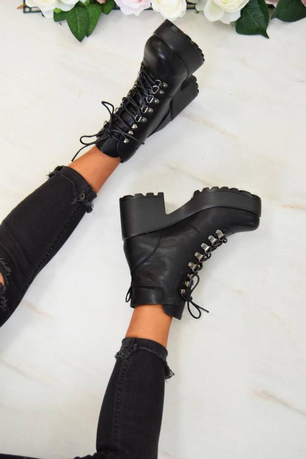 Ankle Boots Mid Boot PU Lace-UP Non-slip Fashion Riding Boots Female 2020 Autumn Winter Platform Boots Women