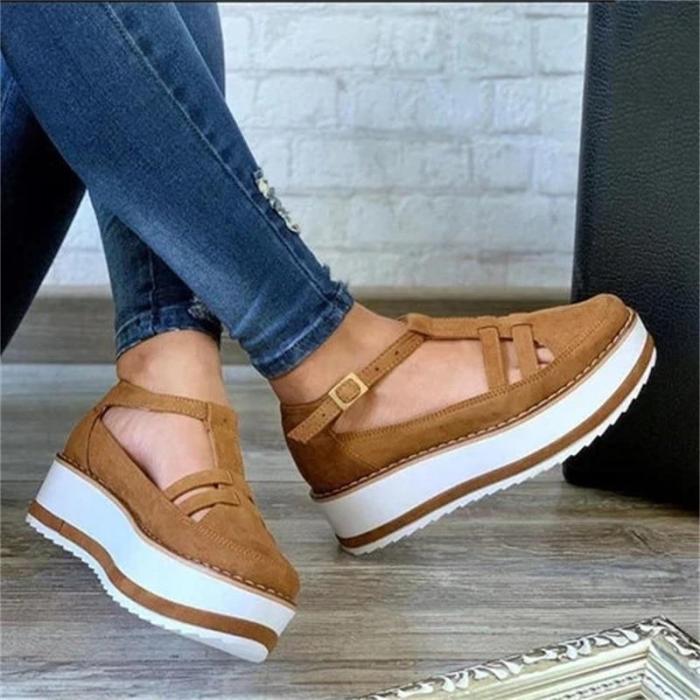 Women's Platform Sneakers Round Toe Flat Shoes Casual Daily Comfy Buckle Strap Dress Party Cute Female