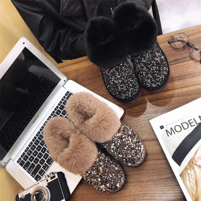 Women Winter Warm Boots Outsole Snow Boots Shiny Fashion Style Ankle Boots Plus
