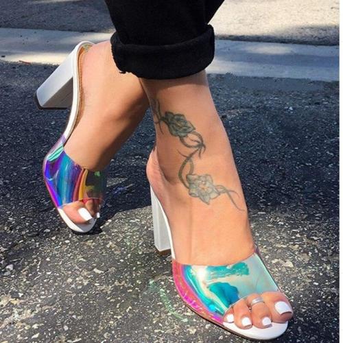 Summer New Women Shoes Open Toe High Heels Sandals Fashion Solid Color Outdoor Slippers Plus Size 42