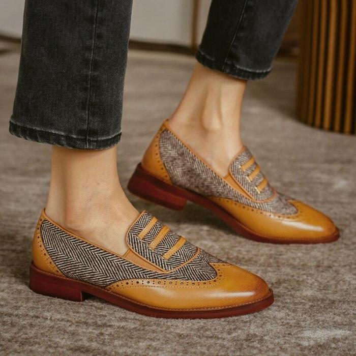 Women Chunky Low Heels Pumps Slip on Shoes Woman Vintage PU Leather Gladiator Plus Size Loafers