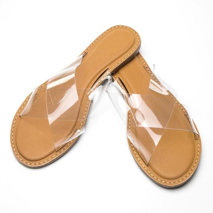 ladies slides Transparent color plastic cross flat comfortable special female slippers size