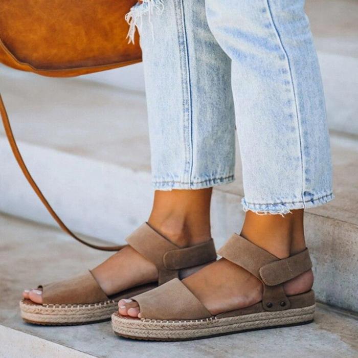 Ladies Summer Flat Platform Sandals Slippers Peep Toe Solid Wedges