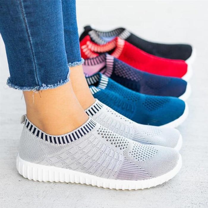 Women Knitting Flat Autumn Sneakers Slip On Comfort Loafers Female Hollow Out Platform Casual Shoes
