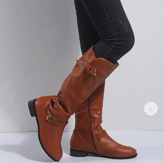 Women Shoes Fashion Winter Low Heels Hot Sale PU Leather Women Boots High Boots Casual
