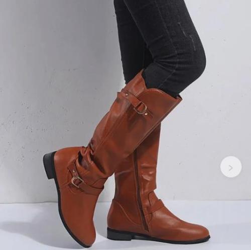 Women Shoes Fashion Winter Low Heels Hot Sale PU Leather Women Boots High Boots Casual