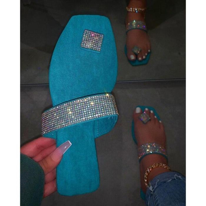 New Flat Bottom Outdoor Slippers Fashion Sexy Comfortable Flip-Foot Roman Rhinestone Outdoor Plus Size Slippers