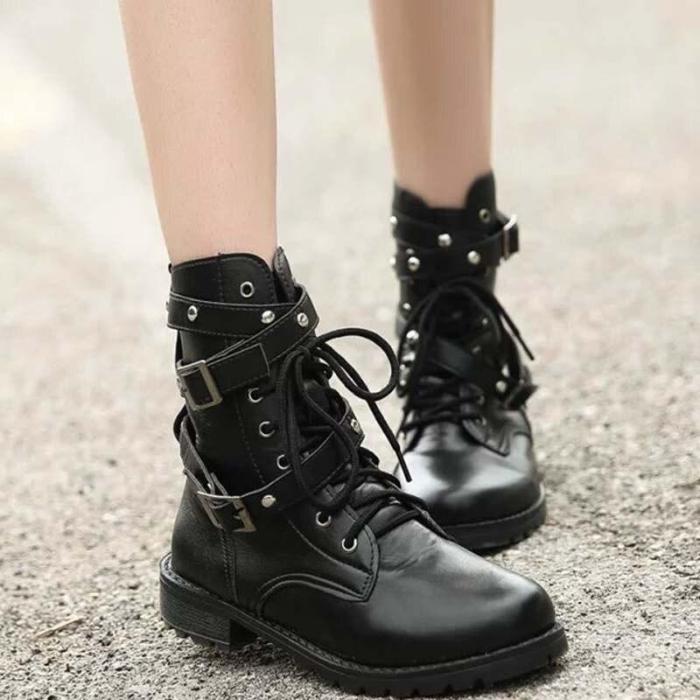 Fashion Black Boots Heel Lace-up Soft Leather Shoes Woman Party Ankle Boots High Heels