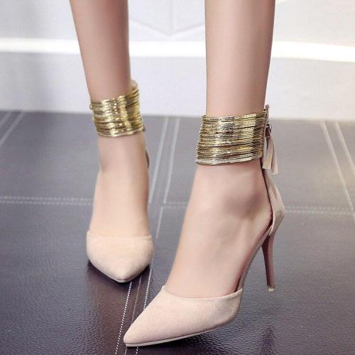 Spring Autumn Women Pointed Toe Curve Super High Party Fashion Metal Strap Shoes Ladies Heels