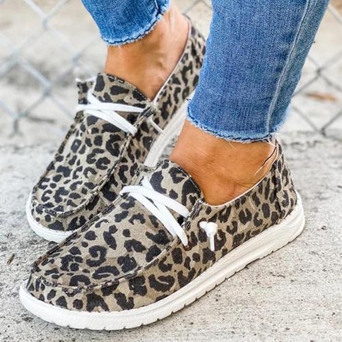 Leopard Sneakers Women's Shoes Solid Slip On Casual Flats Women Shoes Fashion Ladies Walking Shoes Plus Size