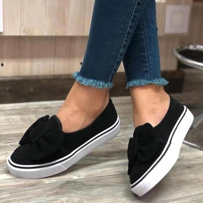 Flats Women Flock Bowknot Loafers Ladies Slip on Walking Shoes Woman Sneakers Plus Size Casual Female New Fashion