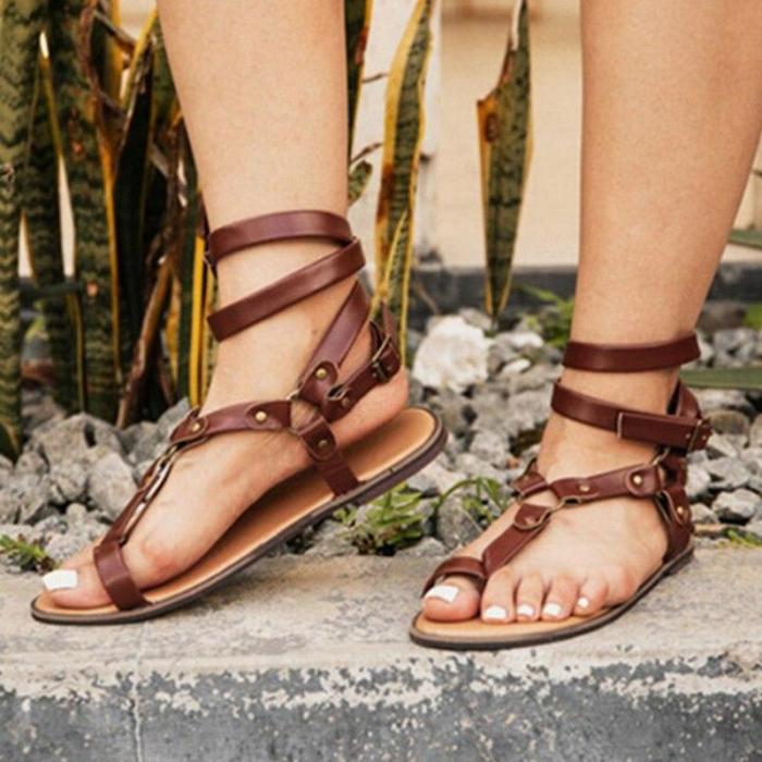 Rome Shoes Women Open Toe Strap Buckle Gladiator Sandals Flat Snake Pattern Casual Sandals