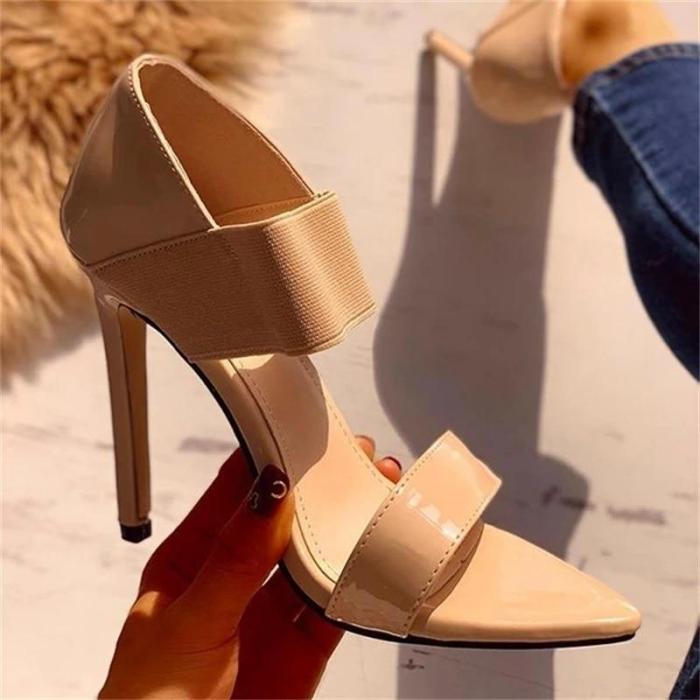 Women High Heel Shoes Summer Pointed Toe Ankle Strap Ladies Sandals Solid Thin Heel Party Wedding Pumps Sandals