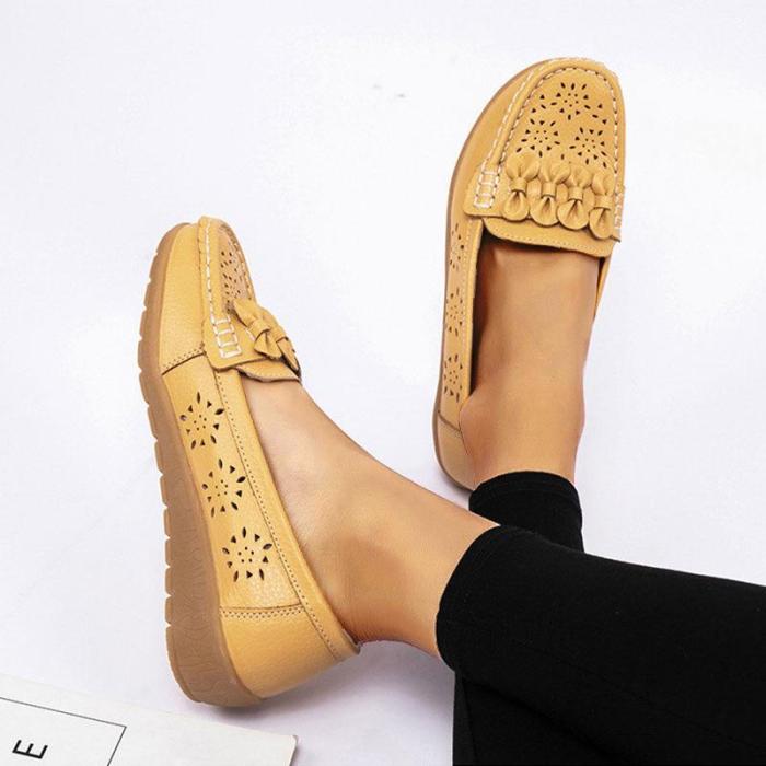Women Flower Hollow-out Slip-on Platform Loafers