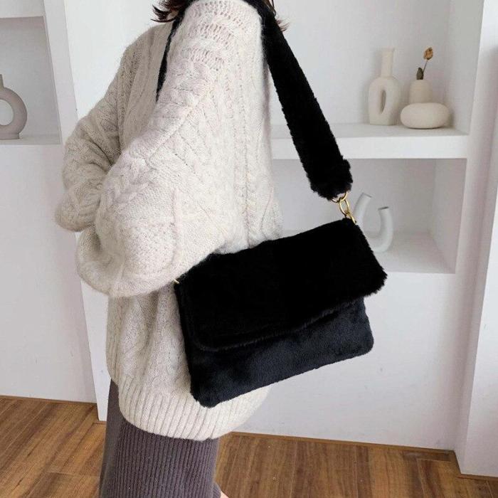 Winter Soft Faux Fur Crossbody Bags for Women Single Shoulder Bag Simple Female Leopard Plush Woman Bags