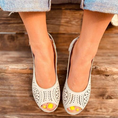 Women Summer Pumps High Heels Plus Size Shoes Woman Peep Toe PU Leather Buckle Strap Sandals Female