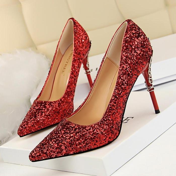 Gold Silver Pumps Sexy Pointed Toe Over 8cm High Heels Wedding Party Shoes Women Pumps