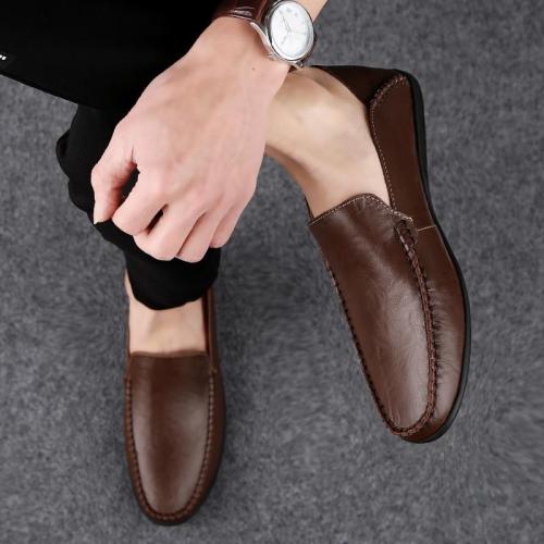 Casual Shoes Genuine Leather Loafers Men Breathable Slip on Italian Boat Shoes Plus Size