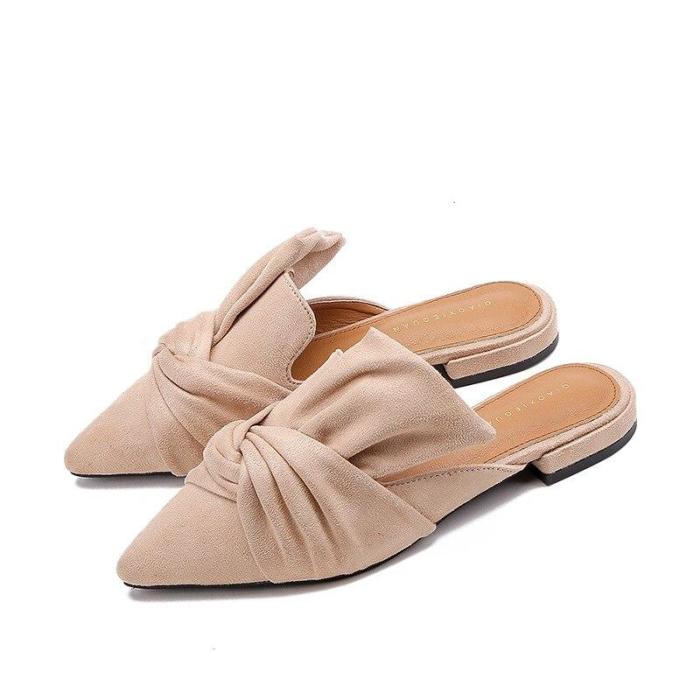 Chic Sexy Pointed Toe Ladies Slippers Flock Low Heel Ladies Office Shoes