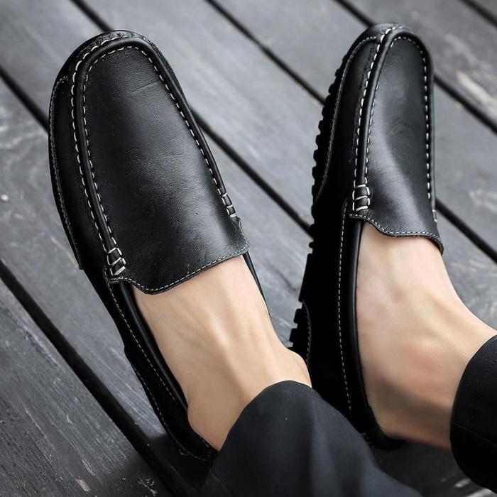 Genuine Leather Men Casual Shoes Men Loafers Breathable Slip on Black Driving Shoes