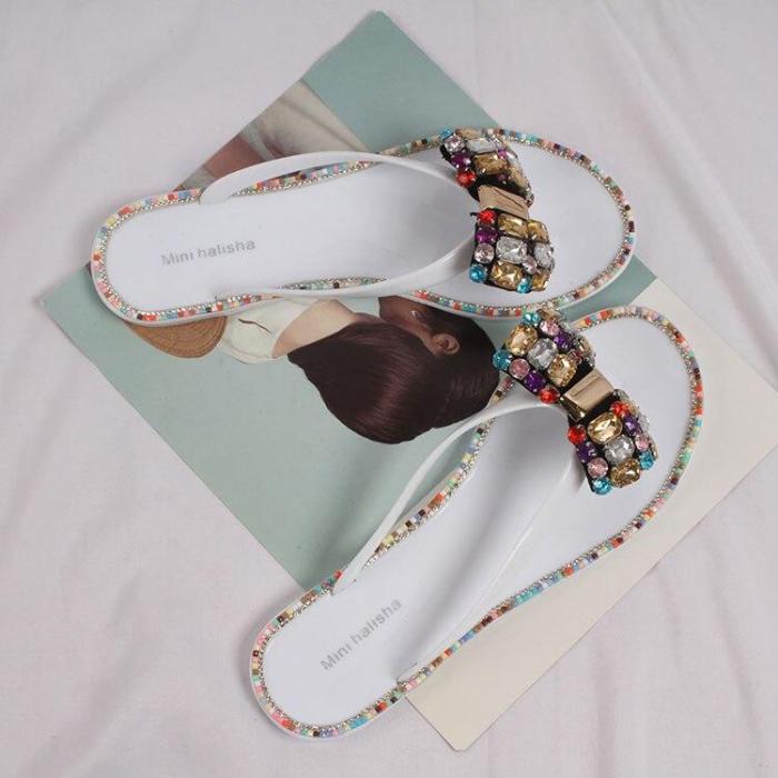 Summer Woman Beach Flip Flops Shoes Bling Flowers Slippers